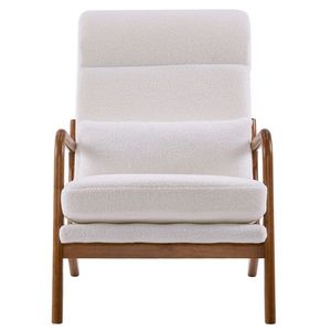 Poltrona da Interno in Velluto Teddy con Schienale Alto, Braccioli e Schienale in Legno Massello con Telaio in Ferro, Sedia da Soggiorno Bianco Sporco - Product Image 4