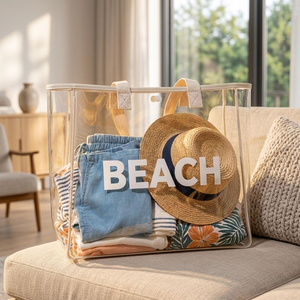 Custom OEM Clear Color Transparent PVC <b>Tote</b> <b>Bag</b> Waterproof <b>Large</b> Capacity Jelly Shopping Handbag Shoulder Strap Custom Logo Long - Product Image 1