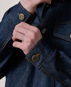 Premium Quality Men's Dark Blue Denim Jacket Workwear Style Turn-<b>down</b> Collar Single Breasted Regular Fit Cotton Washed Autumn - Product Image 3