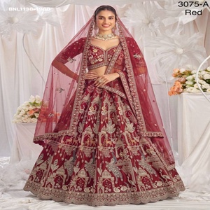 Conjunto de lehenga de seda premium para bodas con cuentas, motivos de color, hilos múltiples, dori, lentejuelas y trabajo manual. Proveedor mundial. - Product Image 1