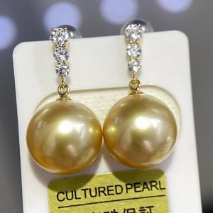 Boucles d'oreilles en perles d'or naturel de 15-16 mm, argent pur, tendance, atmosphériques, perles légèrement imparfaites, taille géante - Product Image 4