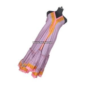 Vestido Bohemio Ligero de Seda Sari India para Mujer, Vestido de Tela Sari, Elegante Vestido de Noche sin Mangas para Mujer - Product Image 2