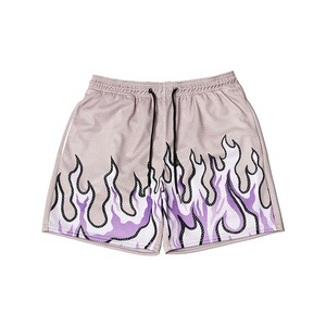 ECONEX SPORTS 2025 Short de basket-ball pour homme à imprimé graphique Flamme violette 100% coton haute qualité décontracté entraînement athlétique maille - Product Image 1