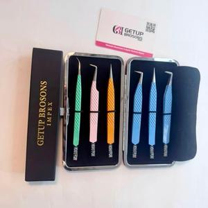 GETUP BROSONS Eyelash Tweezers Stainless Steel Smooth Precision 90 Degree New Curve 45 Degree Blue Powder Coating <b>Set</b> <b>Waterproof</b> - Product Image 1