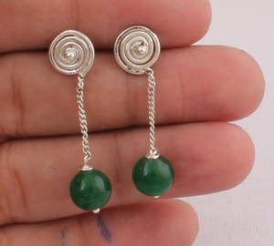 Natural <b>Green</b> Onyx Dangle <b>Earrings</b> 925 Sterling Silver Vintage Victorian Style Emerald <b>Green</b> Gemstone Drops Wholesale - Product Image 1