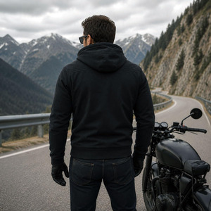 SAMROZ SPORTS Men's Streetguard Riding Hoodie - Aramid Reinforced with CE Shoulder and Elbow Armor - Black - Product Image 4