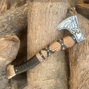 Hache de style viking rustique de qualité industrielle avec poignée enveloppée en bois, équipement de survie pour le camping en plein air, équipement de coupe de bois - Product Image 3