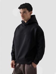 Men's <b>Black</b> Oversized Hooded Zipper-Up <b>Sweatshirt</b> Solid Color Casual Cotton Jersey Eco-Friendly Winter Wear - Product Image 4