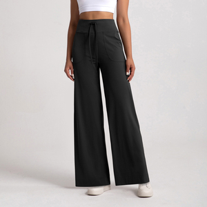 Pantalones anchos holgados de cintura alta con cordón para mujer al por mayor, joggers casuales sueltos con logo personalizado - Product Image 3