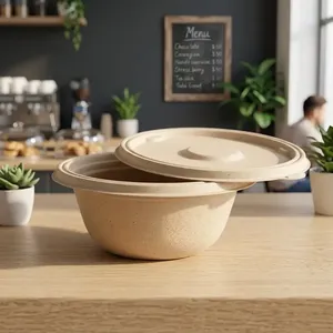 High Demand Pulp Moulded Modern Disposable 1000 ml <b>Container</b> Lid Eco Friendly Biodegradable Food Storage Bowl - Product Image 2