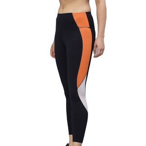 High Waisted Color Blocked Yoga <b>Leggings</b> With Side Stripe And Contrast Stitch Ankle-Length Pants Spandex <b>Nylon</b> Four-Way Stretch - Product Image 3
