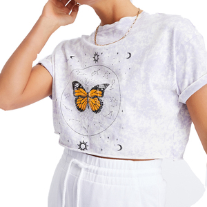 Camiseta de algodón para mujer al por mayor, cuello en V, transpirable, holgada, manga corta, estilo urbano, bordada, lisa, de verano, tejida, OEM a granel - Product Image 3