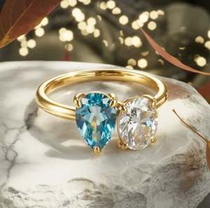 Anillo de compromiso y aniversario de boda Toi Et Moi de lujo con topacio azul y moissanita, plata de ley 925, oro, joyería fina, gema para mujer - Product Image 1