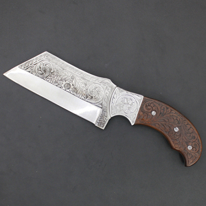 Couteau de chasse gravé à la main avec manche en bois de noyer, couteau à lame fixe, couteaux de chasse OEM - Product Image 1