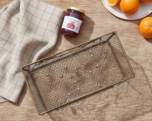 Artisanal Vintage Metal <b>Wire</b> <b>Storage</b> <b>Basket</b> Rectangle With Handles Multi-Purpose Neatening Organizer Stylish Home Accent - Product Image 1