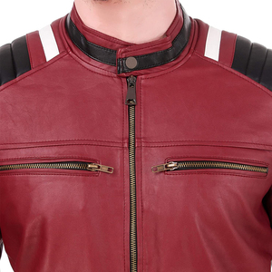 <b>Men's</b> Maroon Faux Leather Motorcycle <b>Jacket</b> with Quilted Shoulder Detail and Zipper Pockets - Custom Wholesale Biker <b>Jacket</b> - Product Image 6