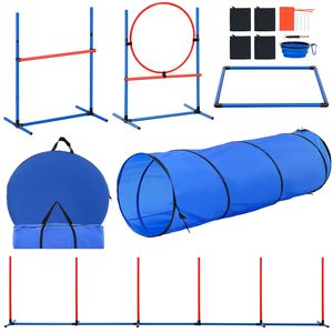 Set di Attrezzature per Addestramento Agility Cani 5 Pezzi: Ostacoli Regolabili, 6 Pali per Guado, Tunnel, Anello per Salto, Pause Box, Fischietto - Product Image 1
