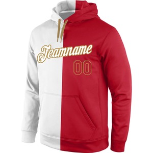 Sweat à capuche colorblock personnalisé pour homme, design rouge et blanc, nom et numéro personnalisés, impression par transfert thermique, streetwear décontracté - Product Image 2