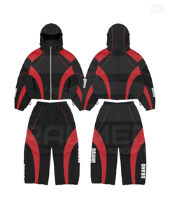 BRAND Sporty <b>Tracksuit</b> Set White Red Color Blocking Hooded Full Sleeve Zipper Closure Quick Dry 100% Nylon <b>Tracksuit</b> - Product Image 2