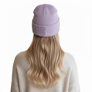 หมวกบีนนี่สีม่วงน่ารัก ประดับเลื่อมลายหน้ายิ้ม สำหรับผู้ใหญ่ สไตล์ลำลอง เหมาะสำหรับฤดูหนาว - Product Image 4