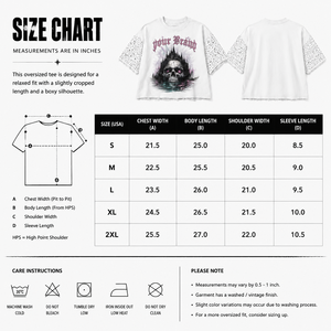T-shirt unisexe en coton grande taille, coupe courte, premium, 260 GSM, imprimé DTG, motif strass, streetwear, ourlet déchiré - Product Image 5