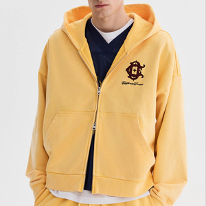 Sweat-shirt à capuche unisexe en coton molletonné, fermeture éclair, uni, pour impression de logo personnalisé - Product Image 1