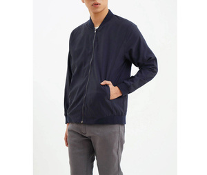 Blouson bomber bleu marine pour homme, coupe classique, col montant, fermeture éclair, style décontracté, vêtement d'automne, matière polyester - Product Image 1