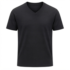 T-shirt à manches courtes pour homme, col en V, coupe classique, couleur unie, tissu tricoté décontracté - Product Image 5