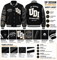 Veste universitaire en cuir noir sur mesure, veste de baseball brodée, veste bomber streetwear premium