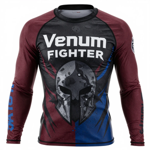 Latest Design Eco-Friendly Rash Guard <b>Compression</b> High Quality Custom Spandex/Polyester Full Sleeve Venum Fighter Rash Guard - Product Image 1
