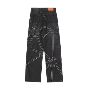 Jeans de Diseñador Personalizados para Hombre, Estilo Telaraña, Corte Recto, Lavado Medio, para Otoño e Invierno - Product Image 4
