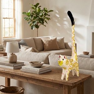 Statue artisanale en bois d'albizia, queue de chat verte et or, figurine animale, artisanat de Bali, décoration intérieure, sculpture en bois, cadeau, artisanat en bois - Product Image 2