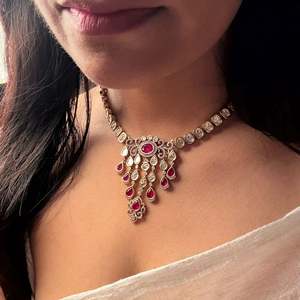 Parmi Polki Designer Bridal Necklace Set with Zircon Earrings - Product Image 1