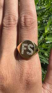 Two <b>Initial</b> Lab Grown Diamond Signet <b>Rings</b> Wholesale 14K 18K Solid Gold Personalized Statement Oval Pinky Band For Everyday Wear - Product Image 6