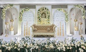 Designer Wooden Jali <b>Frames</b> Stage Setup For Reception Night Luxury Indian <b>Wedding</b> Stage With Carved Wooden Sofa Switzerland - Product Image 2