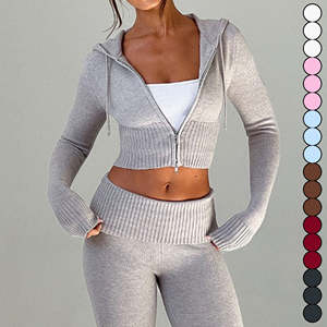 Conjunto de chándal de punto para mujer al por mayor: Sudadera con cremallera, ropa deportiva, atuendo athleisure, pantalones de cintura alta, corte ajustado - Product Image 5