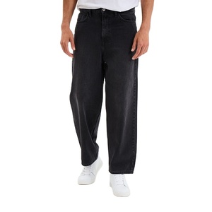 Men’s Black Cotton Denim Baggy Jeans Loose Fit Streetwear 5 Pocket Vintage Style Casual Hip Hop Fashion <b>Pants</b> Trendy - Product Image 1