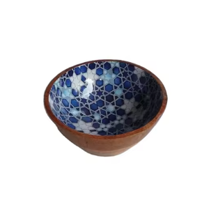 Bol en bois de manguier fait main avec motif imprimé en émail, vaisselle et décoration de table pour les célébrations - Product Image 4