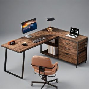 Scrivania angolare a L reversibile da 53 pollici con 3 cassetti portadocumenti e 2 ripiani contenitore, soluzione per l'ufficio - Product Image 3