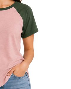 Customized <b>Blush</b> Pink And Forest Green Raglan T Shirt For Women Casual Crew Neck Short Sleeve Soft Cotton Blend Summer Fashion - Product Image 4