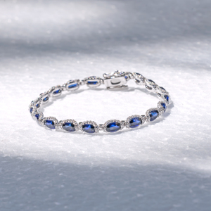 Bracelet en or blanc pour femme avec saphir ovale et diamants naturels, bijoux de mariage classiques certifiés GIA - Product Image 4