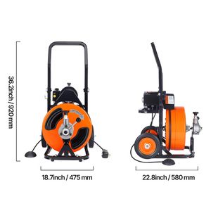 Macchina per la pulizia di scarichi da 50 FT x 1/2 pollice con alimentazione automatica, spirale per fognature con 4 frese ad attivazione pneumatica per tubi da 1 a 4 pollici, interruttore a pedale - Product Image 6