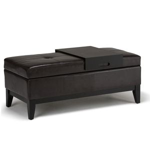 Oregon Tanners Brown <b>Storage</b> Ottoman Bench <b>with</b> Tray Elegant <b>Stool</b> & Ottoman Product - Product Image 1