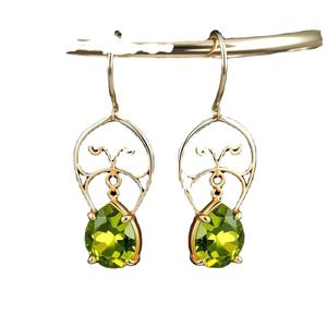 Green Hydro Oval & Heart Shape Drop <b>Earrings</b> | 925 Sterling Silver 18K <b>Gold</b> Plated Indian Handmade Silver Jewellery - Product Image 5