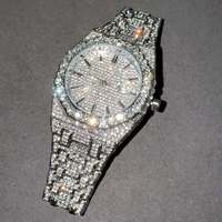 Jam Tangan Mewah Full Iced Out 41MM Berlian Moissanite Baja Tahan Karat Otomatis Tampilan Tanggal Hip Hop Pria Pave Wristwatch