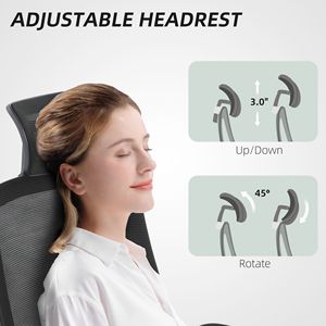 Sedia da Ufficio Ergonomica con Base in Rete di Nylon, Braccioli Ribaltabili, Poggiatesta Girevole, Supporto Lombare Regolabile - Sedia da Scrivania Nera - Product Image 6