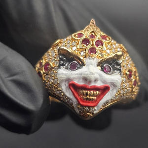 Anillo de plata de ley 925 con moissanita y diamantes, diseño de rostro, tono dorado, estilo Iced Out, joyería llamativa para compradores mayoristas - Product Image 1