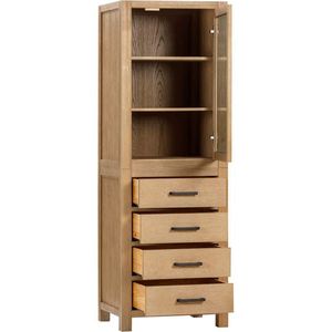 Slim Modern Teak Wood Bathroom <b>Storage</b> Tower with Drawers - Product Image 2