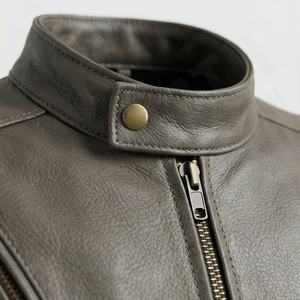 Veste de motard en cuir pour homme NAI-0495A, col rond, fermeture éclair, ventilation, couleur unie, personnalisable. - Product Image 4