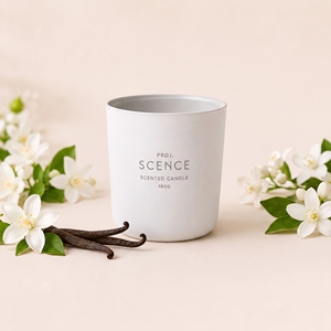 Bougie parfumée décorative PROJ.SCENCE à longue durée de combustion pour usage domestique # JASMINE VANILLA Pot en céramique Cire d'abeille Cire de soja Minimaliste - Product Image 1